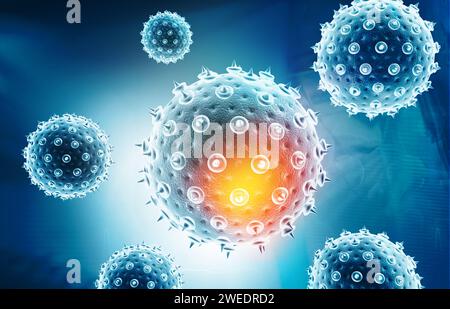 Sfondo astratto delle cellule virali. illustrazione 3d. Foto Stock