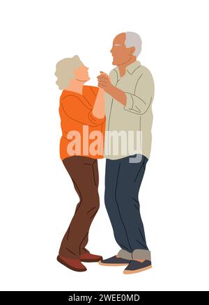 Coppie anziane che ballano, persone anziane innamorate. Illustrazione Vettoriale
