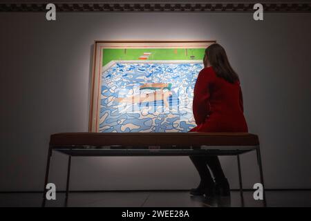 Christie's, Londra, Regno Unito. 25 gennaio 2024. David Hockney, California, 1965. Stima in una regione di £ 16.000.000. Un capolavoro eccezionale mai visto in pubblico per più di 40 anni sarà presentato in vendita al 20/21st Century London Evening sale il 7 marzo 2024. Crediti: Malcolm Park/Alamy Live News Foto Stock