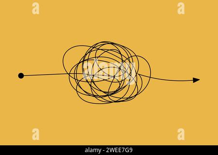 Complessità simbiotica. Un viaggio visivo attraverso il caos e l'ordine. Concetto di metodo complesso. Percorso difficile, viaggio complicato. Linea di demarcazione del caos. Illustrazione Vettoriale