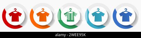 Moda, set di icone vettoriali per camicie, icone piatte per il design del logo, web design e applicazioni mobili, pulsanti rotondi colorati Illustrazione Vettoriale