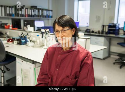 Jenny Harries, amministratore delegato dell'Agenzia per la sicurezza sanitaria del Regno Unito. È nel laboratorio di test del morbillo all'Heartlands Hospital di Birmingham. Foto Stock