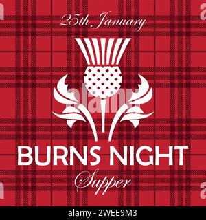 Carta per cena Burns Night con cardo su sfondo tartan. Menu con lettere per ristorante, festa... Illustrazione Vettoriale