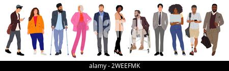 Illustrazione vettoriale di diversi cartoni animati uomini e donne. Illustrazione Vettoriale