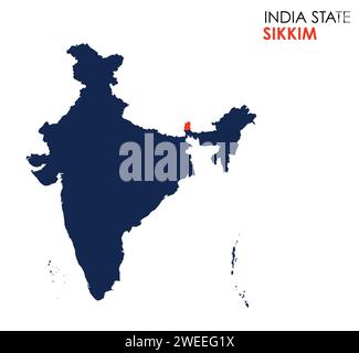 Mappa Sikkim dello stato indiano. Illustrazione vettore mappa Sikkim. Mappa vettoriale Sikkim su sfondo bianco. Illustrazione Vettoriale