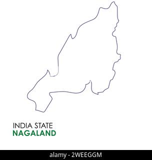 Nagaland mappa dello stato indiano. Illustrazione vettore mappa Nagaland. Mappa di Nagaland su sfondo bianco. Illustrazione Vettoriale