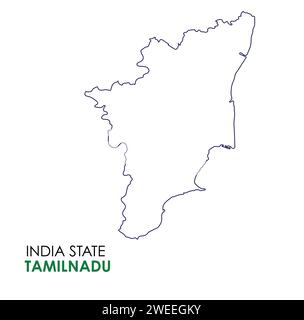 Tamil Nadu mappa dello stato indiano. Illustrazione vettore mappa Tamil Nadu. Sfondo bianco. Illustrazione Vettoriale