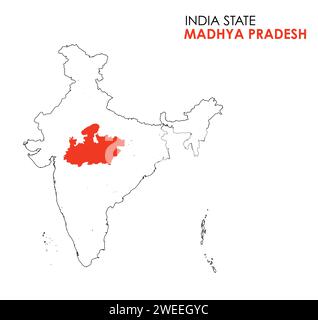 Madhya Pradesh mappa dello stato indiano. Illustrazione vettoriale mappa Madhya Pradesh. Sfondo bianco. Illustrazione Vettoriale