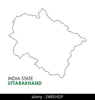 Mappa di Uttarakhand dello stato indiano. Illustrazione vettoriale mappa Uttarakhand. Sfondo bianco. Illustrazione Vettoriale