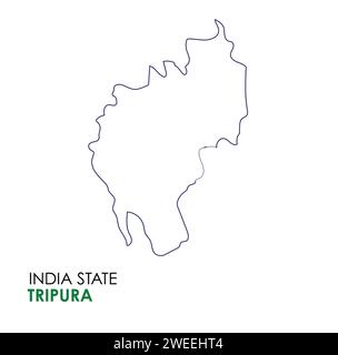 Mappa Tripura dello stato indiano. Illustrazione vettoriale mappa Tripura. Mappa Tripura su sfondo bianco. Illustrazione Vettoriale