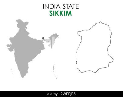 Mappa Sikkim dello stato indiano. Illustrazione vettore mappa Sikkim. Mappa vettoriale Sikkim su sfondo bianco. Illustrazione Vettoriale