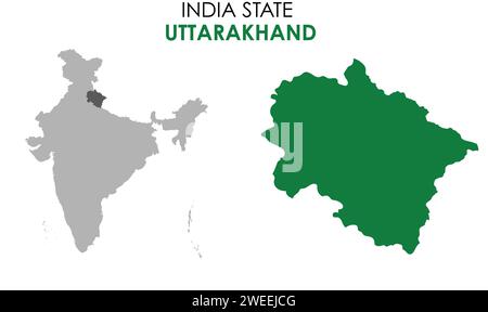 Mappa di Uttarakhand dello stato indiano. Illustrazione vettoriale mappa Uttarakhand. Sfondo bianco. Illustrazione Vettoriale