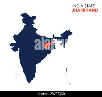 Mappa Jharkhand dello stato indiano. Illustrazione vettore mappa Jharkhand. Mappa Jharkhand su sfondo bianco. Illustrazione Vettoriale