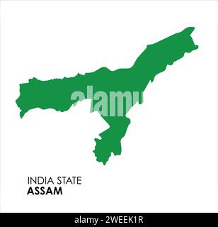 Mappa Assam dello stato indiano. Illustrazione vettoriale mappa Assam. Mappa vettoriale Assam su sfondo bianco. Illustrazione Vettoriale