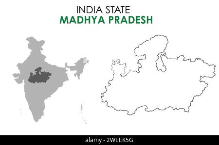 Madhya Pradesh mappa dello stato indiano. Illustrazione vettoriale mappa Madhya Pradesh. Sfondo bianco. Illustrazione Vettoriale