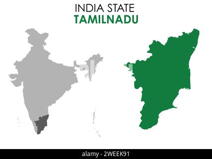 Tamil Nadu mappa dello stato indiano. Illustrazione vettore mappa Tamil Nadu. Sfondo bianco. Illustrazione Vettoriale