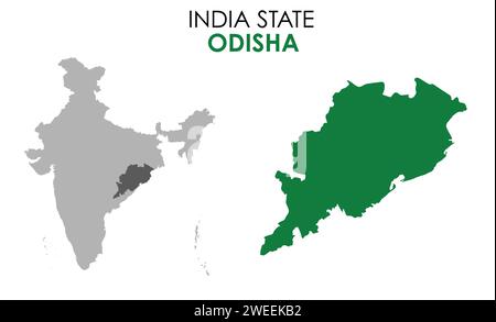 Mappa di Odisha dello stato indiano. Illustrazione vettoriale della mappa di Odisha. Mappa vettoriale di Odisha su sfondo bianco. Illustrazione Vettoriale