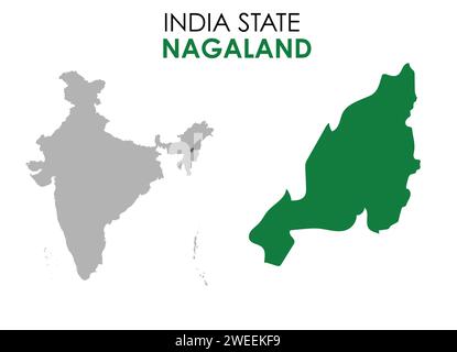 Nagaland mappa dello stato indiano. Illustrazione vettore mappa Nagaland. Mappa di Nagaland su sfondo bianco. Illustrazione Vettoriale