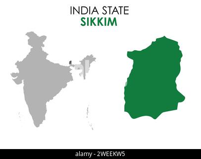 Mappa Sikkim dello stato indiano. Illustrazione vettore mappa Sikkim. Mappa vettoriale Sikkim su sfondo bianco. Illustrazione Vettoriale