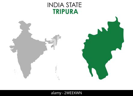 Mappa Tripura dello stato indiano. Illustrazione vettoriale mappa Tripura. Mappa Tripura su sfondo bianco. Illustrazione Vettoriale