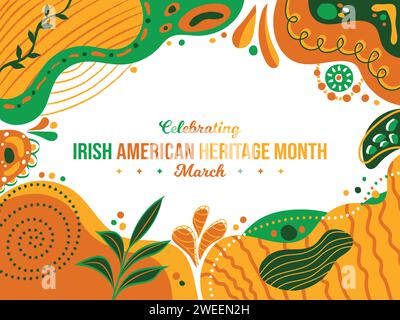 Sfondo del concetto Irish American Heritage Month Memphis. Irish Immigration March Awareness Celebration. Illustrazione vettore banner orizzontale. Sito Web Illustrazione Vettoriale