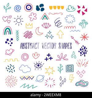 Forme vettoriali astratte, insieme di elementi disegnati a mano Illustrazione Vettoriale