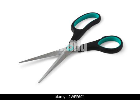 Forbici per cancelleria in primo piano isolate su sfondo bianco Foto Stock