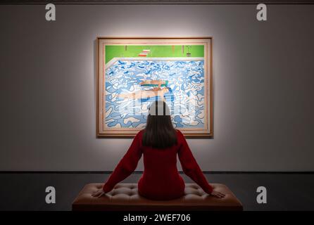 Christie's, Londra, Regno Unito. 25 gennaio 2024. David Hockney, California, 1965. Stima in una regione di £ 16.000.000. Un capolavoro eccezionale mai visto in pubblico per più di 40 anni sarà presentato in vendita al 20/21st Century London Evening sale il 7 marzo 2024. Crediti: Malcolm Park/Alamy Live News Foto Stock