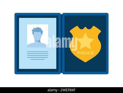 ID della polizia. gettone e badge gold. Documento di identificazione dell'agente di polizia. ID detective della polizia. Illustrazione vettoriale Illustrazione Vettoriale