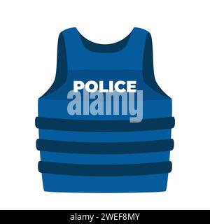 Giubbotto antiproiettile della polizia. Giubbotto blu con una scritta Police sul petto. Illustrazione vettoriale Illustrazione Vettoriale