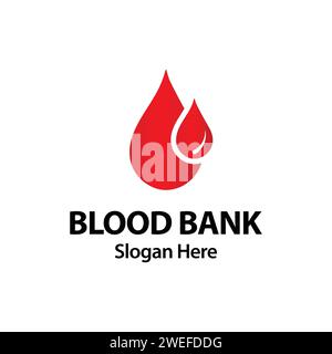 Illustrazione del modello del logo della Banca del sangue con goccia di sangue rosso. Donazione di sangue concetto di logo salute. Ematologia Medical Blood Cell Design Vector. Illustrazione Vettoriale