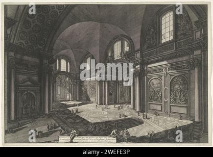 Interieur Van de Santa Maria degli Angeli e Martiri te Rome, Giovanni Battista Piranesi, 1748 - 1778 facciata stampata nella Santa Maria degli Angeli e dei Martiri, costruita nelle terme di Diocleziano, a Roma. Titolo al centro. Roma carta incisa all'interno della chiesa. Chiesa Cattolica Romana Themenn van docletianus. Santa Maria degli Angeli e Martiri. Roma Foto Stock