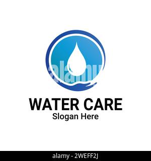 Elemento di design del logo Water Care. Icona del logo acqua goccia mano, illustrazione, modello, vettore, EPS. Test dermatologico ICON clinicamente testato per allergia fr Illustrazione Vettoriale