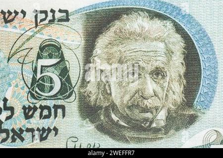 Albert Einstein ritratto da Israele banconota da 5 libbre primo piano Foto Stock