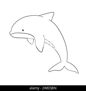 Dolphin in line art style. Silhouette disegnata a mano di un mammifero subacqueo. Illustrazione vettoriale isolata su sfondo bianco. Illustrazione Vettoriale