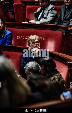 © Antonin Burat/le Pictorium/MAXPPP - Parigi 23/01/2024 Antonin Burat/le Pictorium - 23/01/2024 - Francia/Parigi - le Ministre de l'Agriculture et de la Souverainete alimentaire Marc Fesneau, lors de la seance de questions au gouvernement du 23 janvier 2024 a l'Assemblee nationale. Ministro dell'Agricoltura e della sovranità alimentare Marc Fesneau, durante la sessione di interrogazioni al governo del 23 gennaio 2024, in seno all'Assemblea nazionale francese. - Valeurs ACtuelles out, jdd out, no jdd, RUSSIA OUT, NO RUSSIA #norussia/23/01/2024 - Francia/Parigi - Foto Stock