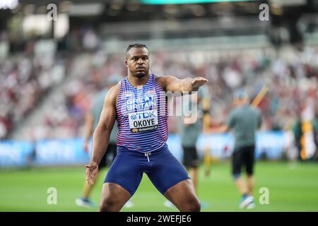 Lawrence Okoye partecipa ai Campionati mondiali di atletica leggera di Budapest 2023. Foto Stock