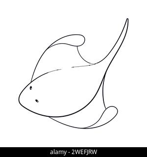 Semplice illustrazione di pesci di razza in stile art line. Illustrazione vettoriale isolata su sfondo bianco. Illustrazione Vettoriale