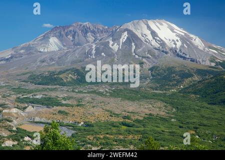 Mt St Helens vista dal castello di punto di vista lago, Spirit Lake Memorial Highway, Mt St Helens National Volcanic Monument, Washington Foto Stock
