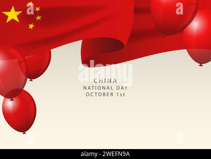 Insegne cinesi con decorazione a palloncini, biglietto d'auguri per la festa nazionale della Cina Illustrazione Vettoriale