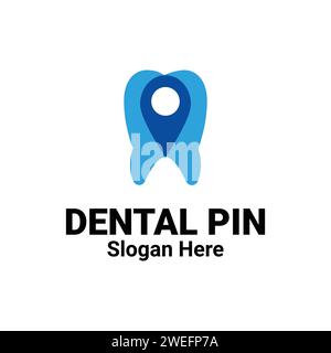 Logo della posizione della clinica di cura della salute dentale con il dente e il simbolo dell'icona localizzata. Geo Tag denti mappa Locator illustrazione elemento vettoriale. Illustrazione Vettoriale