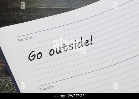 Uscire dal messaggio di promemoria in un diario aperto Foto Stock