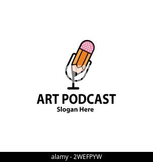 Design creativo del logo podcast per artisti con simbolo del segno concettuale del microfono a matita, icona, illustrazione ed elemento. Illustrazione Vettoriale
