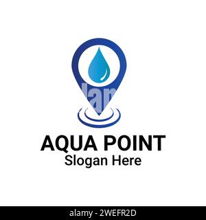 Elemento di progettazione logo posizione acqua. Icona Aqua Drop with pin Logo, illustrazione, modello, vettore, EPS. Dermatologia, clinicamente provata Spot per allergia Illustrazione Vettoriale