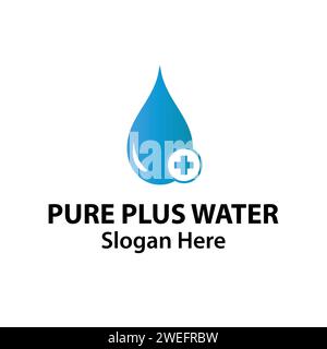 Design del logo della goccia d'acqua medicata con illustrazione del modello di segno Drop and Pure Plus. Vettore Concept Vector di simboli Aqua Pure Approved. Fast Wate Illustrazione Vettoriale