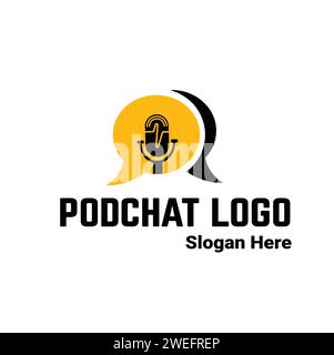 Modello di progettazione del logo del podcast con segno di chat. Simbolo di messaggistica. Icona chat. Elemento illustrazione MSG. Illustrazione Vettoriale