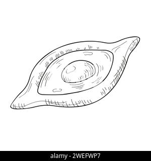 Piatti tradizionali Khachapuri, piatti Agiari e georgiani. Pane al forno con formaggio e uovo. Disegnato a mano, stile line art. Illustrazione dell'icona vettoriale Illustrazione Vettoriale