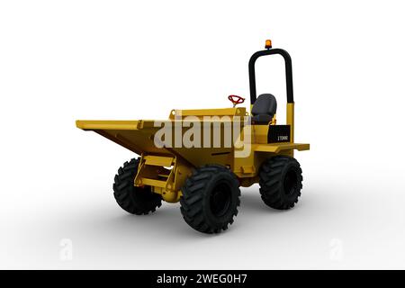 Dumper giallo per cantiere. Illustrazione 3D isolata su sfondo bianco. Foto Stock