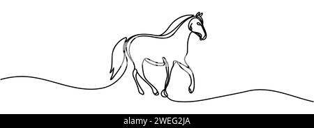 Disegno continuo di una linea di un cavallo isolato Illustrazione Vettoriale