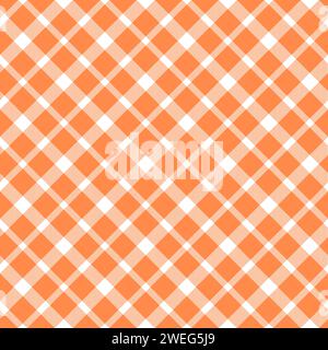 Vettoriale in tessuto Vichy bianco arancione. Tovaglia a scacchi. Texture vettoriale senza cuciture a quadri tradizionale. Motivo a quadri Vichy. Illustrazione Vettoriale